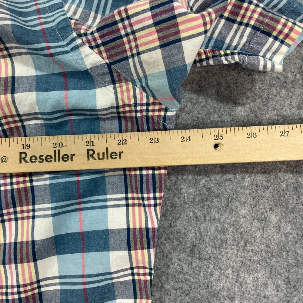 Ralph Lauren Youth Boys Button Down Shirt M Blue Plaid Short Sleeve Classic Fit